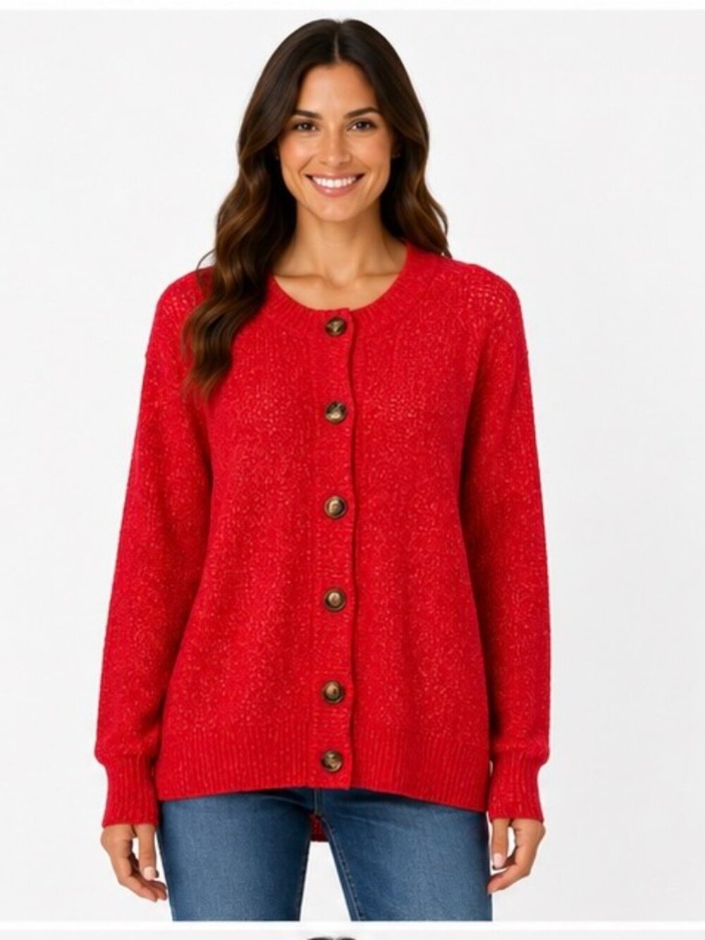 M&S Collection Womens Large Red Knit Button Front Cardigan Sweater